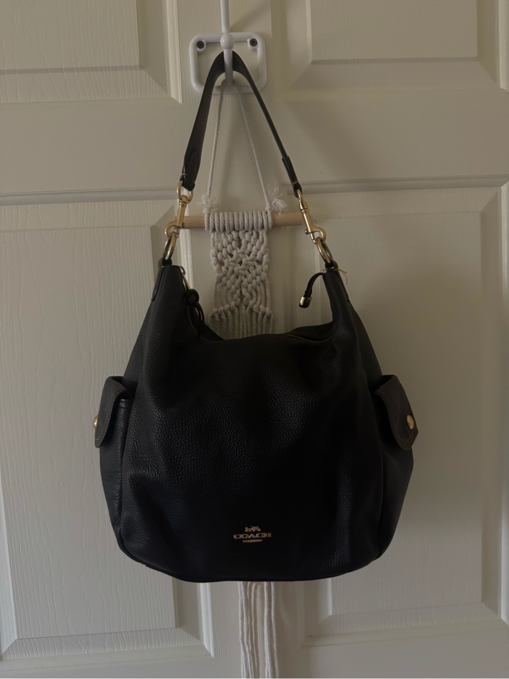 Coach Black Pebbled Leather Shoulder Hobo with Gold Hardware